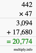 How to calculate 442 times 47 using long multiplication
