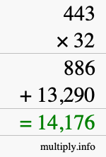 How to calculate 443 times 32 using long multiplication How to calculate 443 times 32 using long multiplication