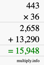 How to calculate 443 times 36 using long multiplication