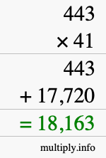 How to calculate 443 times 41 using long multiplication