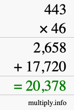 How to calculate 443 times 46 using long multiplication