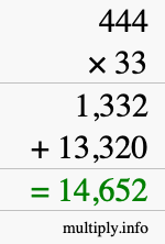 How to calculate 444 times 33 using long multiplication