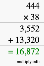 How to calculate 444 times 38 using long multiplication