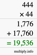 How to calculate 444 times 44 using long multiplication