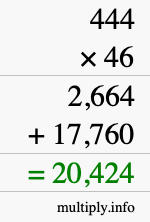 How to calculate 444 times 46 using long multiplication
