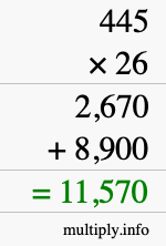 How to calculate 445 times 26 using long multiplication