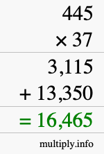 How to calculate 445 times 37 using long multiplication