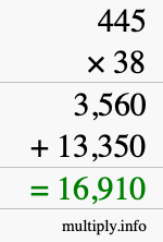 How to calculate 445 times 38 using long multiplication