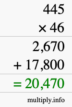 How to calculate 445 times 46 using long multiplication