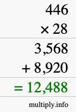 How to calculate 446 times 28 using long multiplication