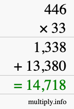 How to calculate 446 times 33 using long multiplication