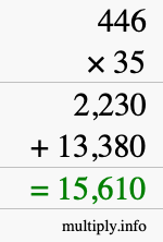 How to calculate 446 times 35 using long multiplication