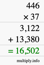 How to calculate 446 times 37 using long multiplication