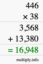 How to calculate 446 times 38 using long multiplication