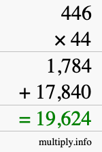 How to calculate 446 times 44 using long multiplication
