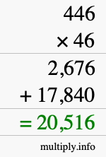 How to calculate 446 times 46 using long multiplication