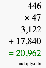 How to calculate 446 times 47 using long multiplication