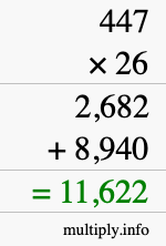 How to calculate 447 times 26 using long multiplication