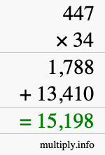 How to calculate 447 times 34 using long multiplication