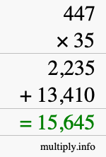 How to calculate 447 times 35 using long multiplication