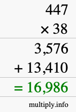 How to calculate 447 times 38 using long multiplication