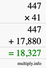 How to calculate 447 times 41 using long multiplication