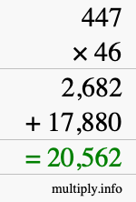 How to calculate 447 times 46 using long multiplication