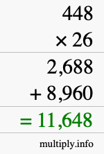 How to calculate 448 times 26 using long multiplication