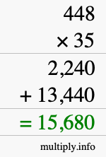 How to calculate 448 times 35 using long multiplication