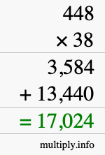 How to calculate 448 times 38 using long multiplication
