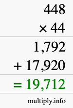 How to calculate 448 times 44 using long multiplication