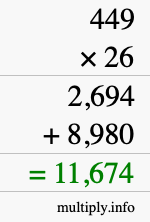 How to calculate 449 times 26 using long multiplication
