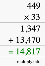 How to calculate 449 times 33 using long multiplication