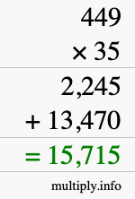 How to calculate 449 times 35 using long multiplication