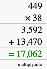 How to calculate 449 times 38 using long multiplication