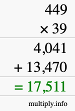 How to calculate 449 times 39 using long multiplication