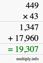 How to calculate 449 times 43 using long multiplication How to calculate 449 times 43 using long multiplication