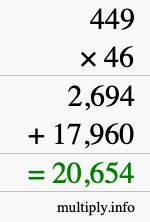 How to calculate 449 times 46 using long multiplication