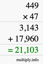 How to calculate 449 times 47 using long multiplication