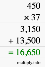 How to calculate 450 times 37 using long multiplication