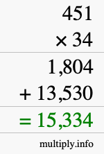 How to calculate 451 times 34 using long multiplication