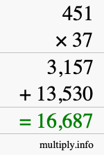 How to calculate 451 times 37 using long multiplication