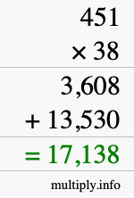 How to calculate 451 times 38 using long multiplication