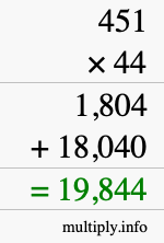 How to calculate 451 times 44 using long multiplication