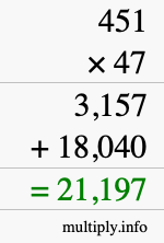 How to calculate 451 times 47 using long multiplication