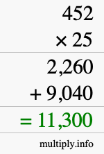 How to calculate 452 times 25 using long multiplication How to calculate 452 times 25 using long multiplication