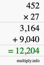 How to calculate 452 times 27 using long multiplication How to calculate 452 times 27 using long multiplication