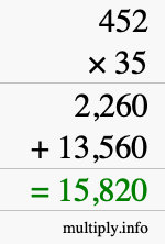 How to calculate 452 times 35 using long multiplication How to calculate 452 times 35 using long multiplication