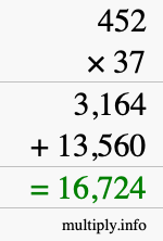 How to calculate 452 times 37 using long multiplication