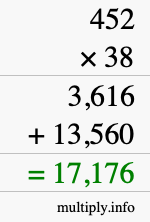How to calculate 452 times 38 using long multiplication